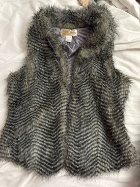 Francesca's Collections Faux Fur Vest in Gray and Black